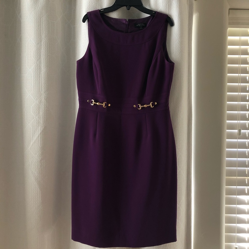 Purple Tahari Dress with Gold Detail